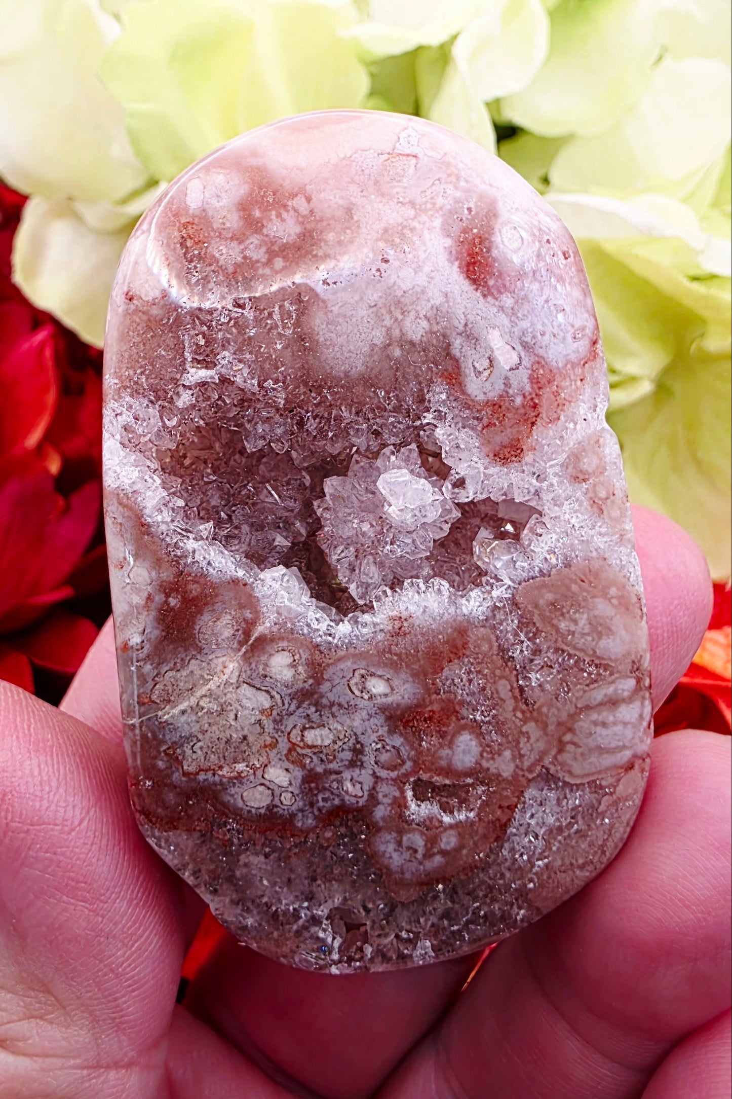 Pink Amethyst and Flower Agate with Sparkly Quartz Palmstone