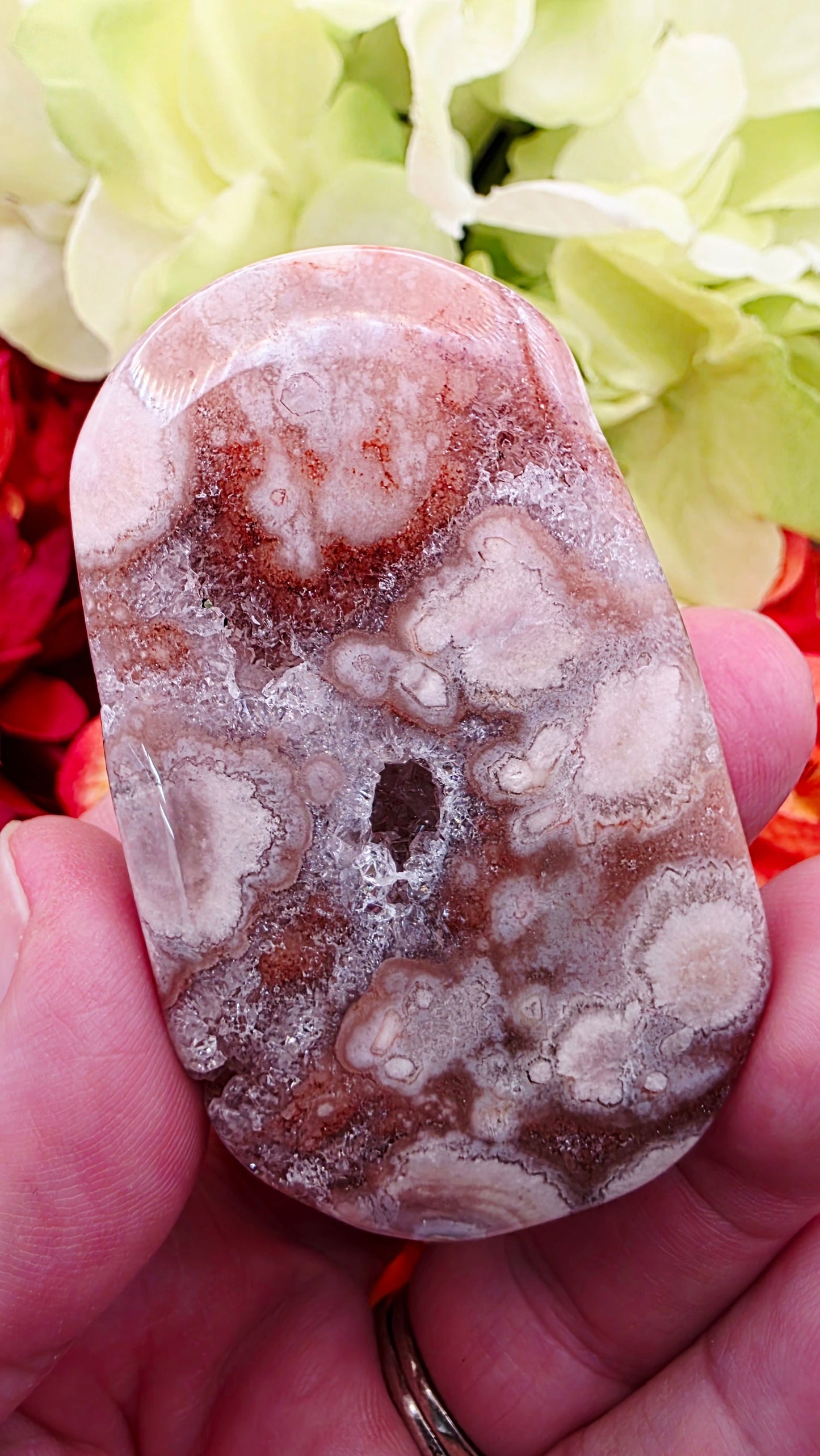 Pink Amethyst and Flower Agate with Sparkly Quartz Palmstone