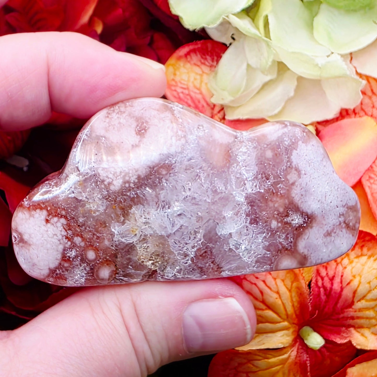 Pink Amethyst and Flower Agate with Sparkly Quartz Cloud