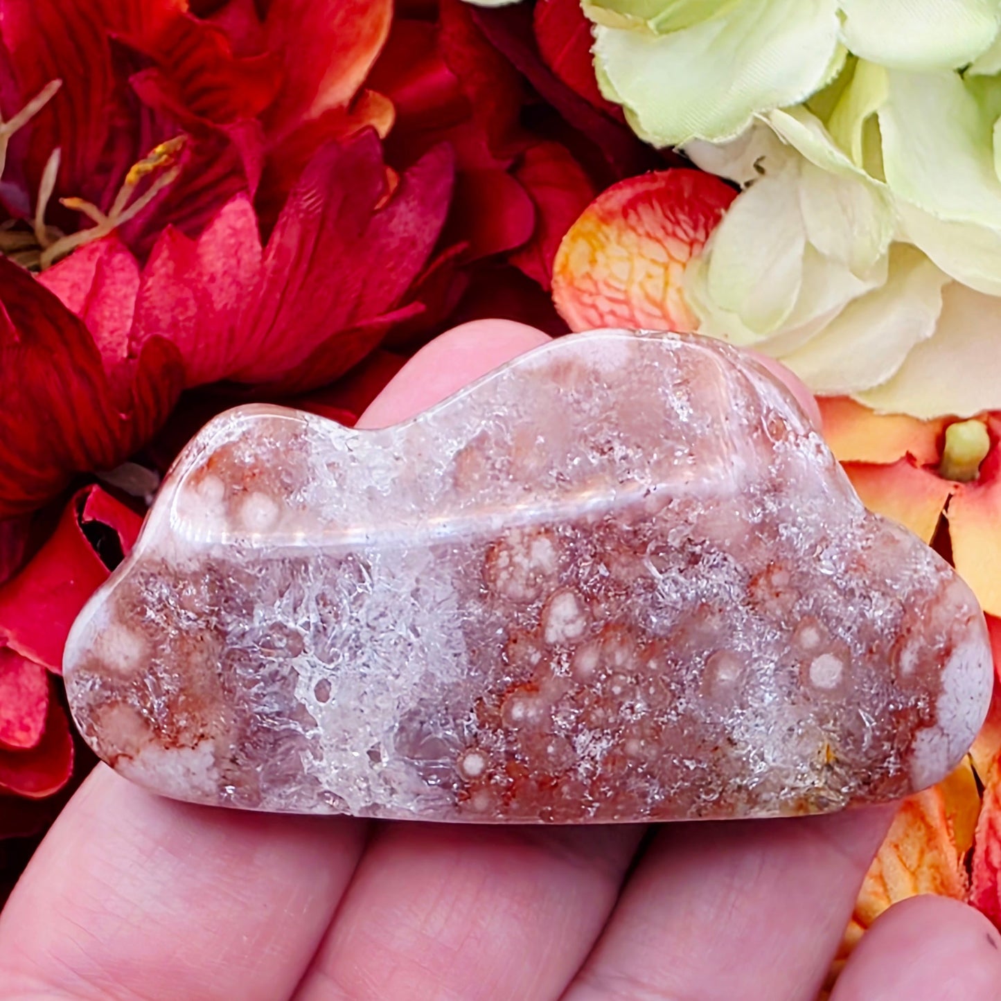 Pink Amethyst and Flower Agate with Sparkly Quartz Cloud