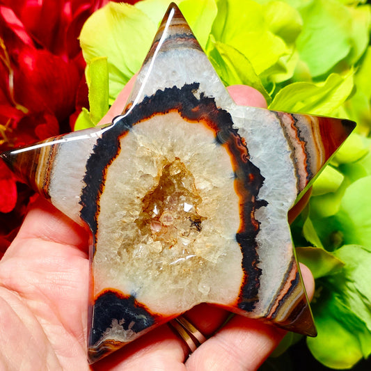 Large Sardonyx with Druzy Quartz Star