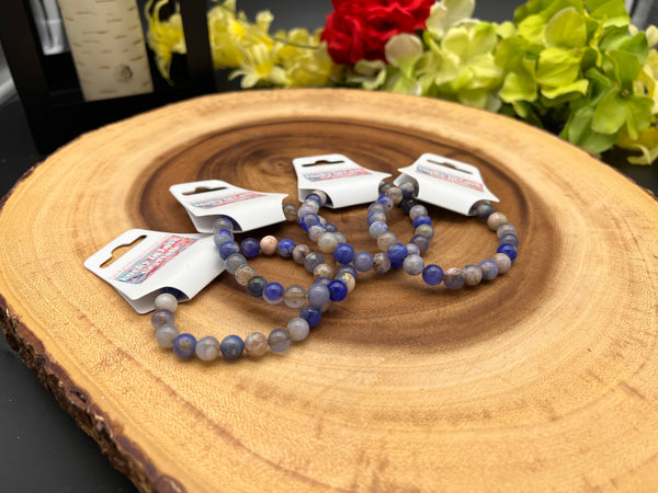 8MM SUPER BLUE FLOWER AGATE BRACELET - ALL NATURAL