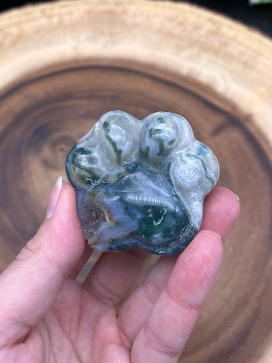 MOSS AGATE WITH QUARTZ PET PAW