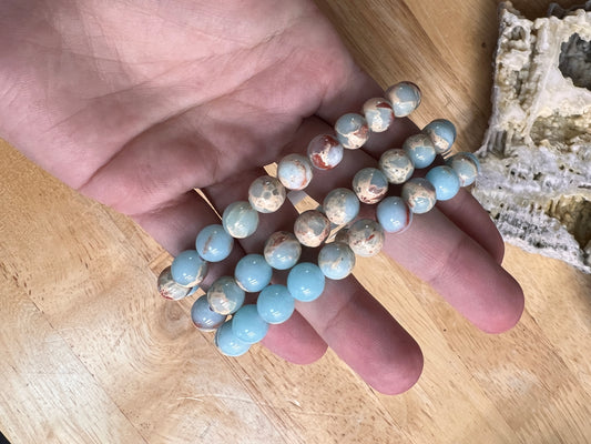 8MM BLUE IMPERIAL JASPER BRACELET -MANMADE