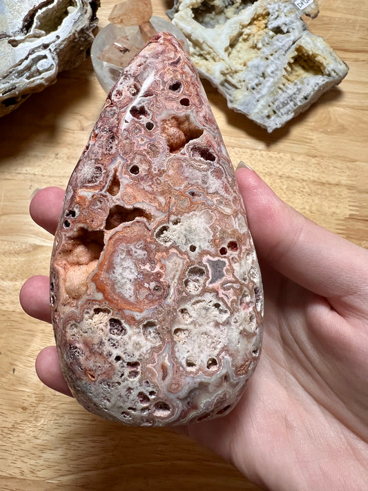PINK CRAZY LACED AGATE FREEFORM WITH PINK DRUZY POCKETS