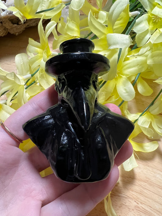 RAVEN PLAGUE DOCTOR BLACK OBSIDIAN CARVING